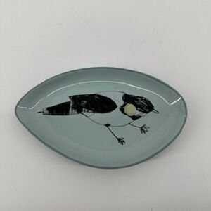 Bloomingville Decorative Plate Blue Leaf Shape Dish Bird Design Decor Tray